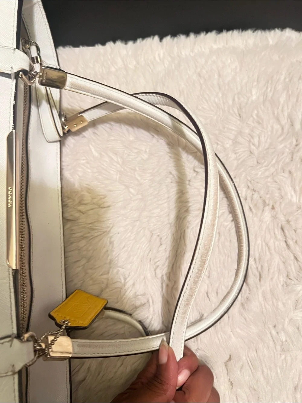 Rare Coach Madison Gingham Leather East West Yellow and Cream Ombre Check Tote